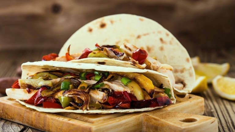 Chicken tacos, Mexican recipe, Mexican cuisine, tacos with meat and vegetables,