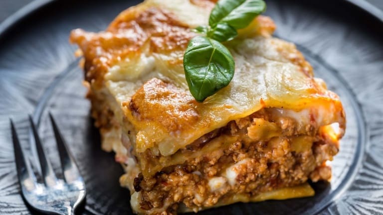 Lasagna alla bolognese, lasagna with meat ragù and cheese, Best Italian recipes