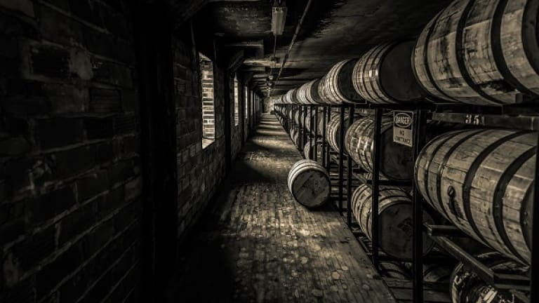 Rye whiskey aging barrels, distilleries in Pennsylvania and Maryland