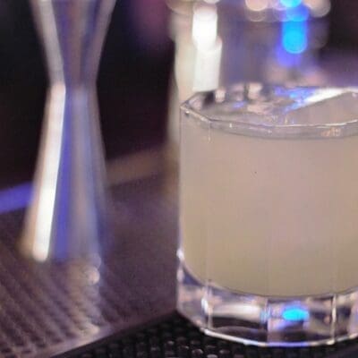 Masticator cocktail with rum, Greek Mastika, pimento dram sage, light and elegant aperitif