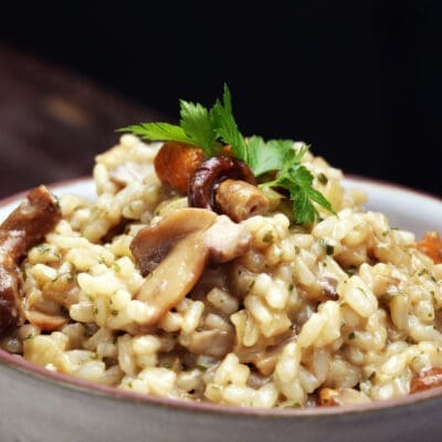 Mixed mushroom risotto the classic autumn recipe with ingredients and doses.