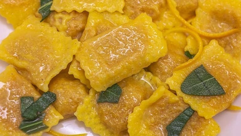 Viognier food pairings, pumpkin ravioli with mostarda