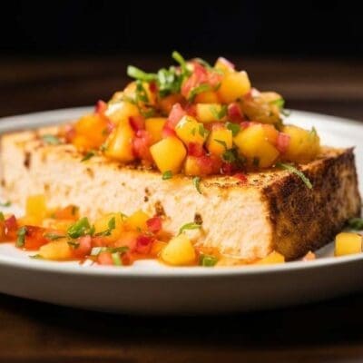 Easy and Vegan Baked Tofu Topped with Peach Salsa The Recipe