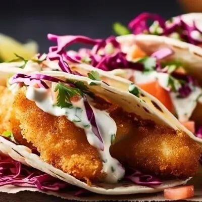 Crispy fish tacos with tangy slaw and avocado slices: the perfect recipe